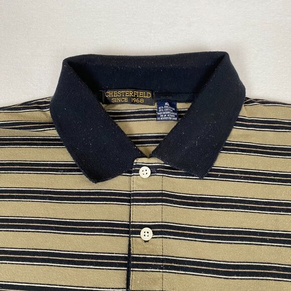 Vintage Y2K Chesterfield Tan Brown Black Striped Lightweight Polo Shirt XL - Picture 4 of 6